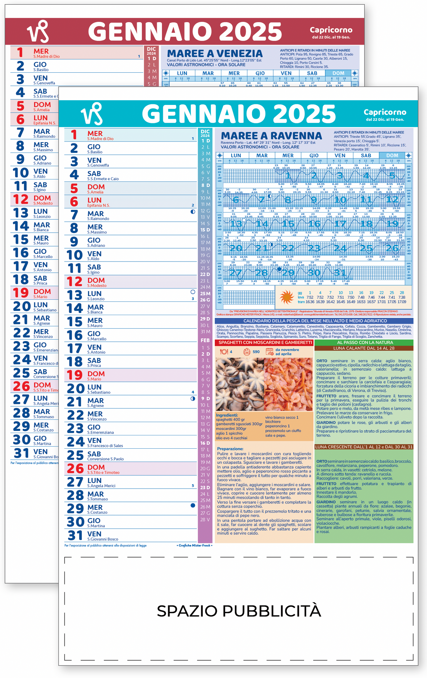 calendario lunario con ricette