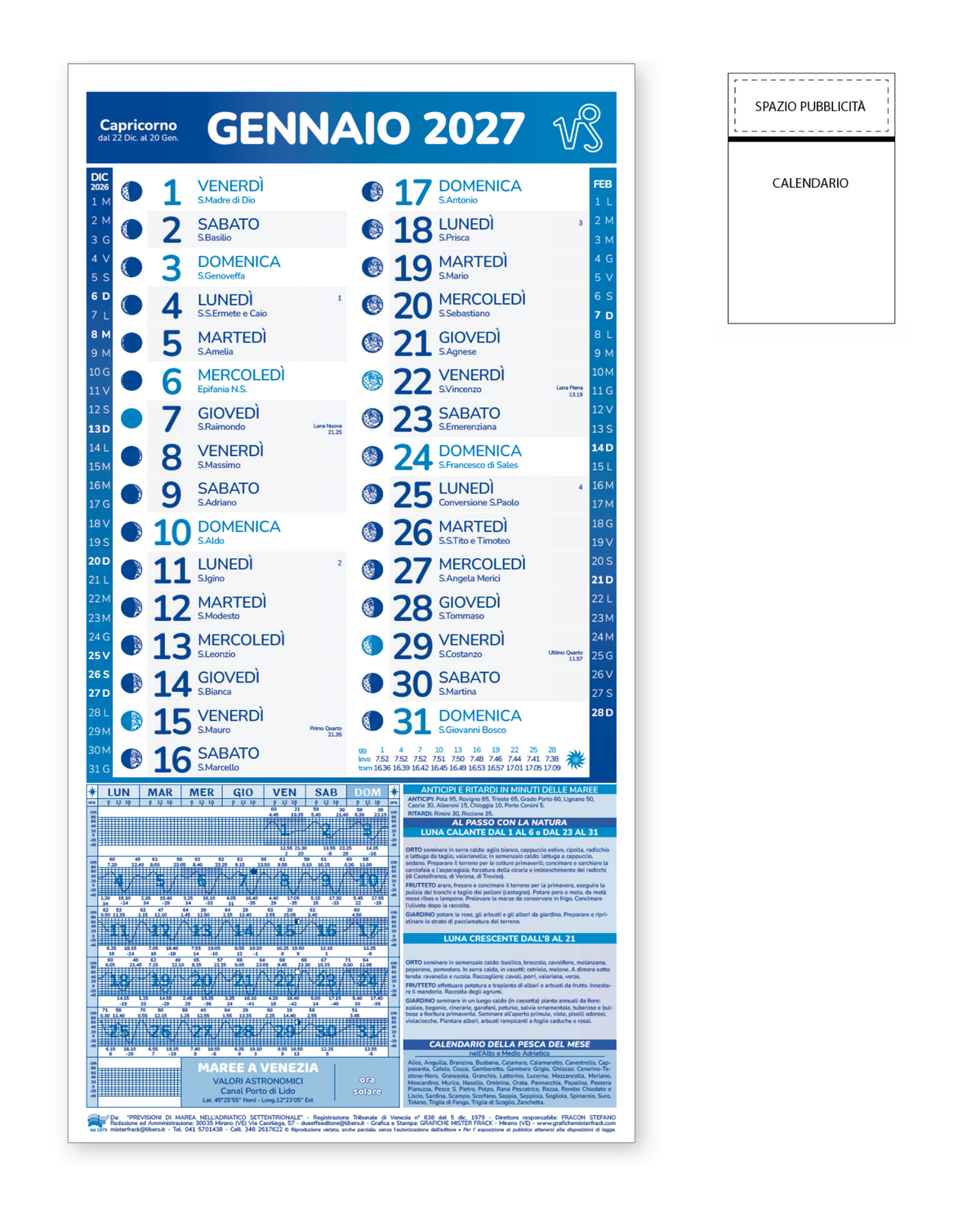 Calendario Lunario con Maree