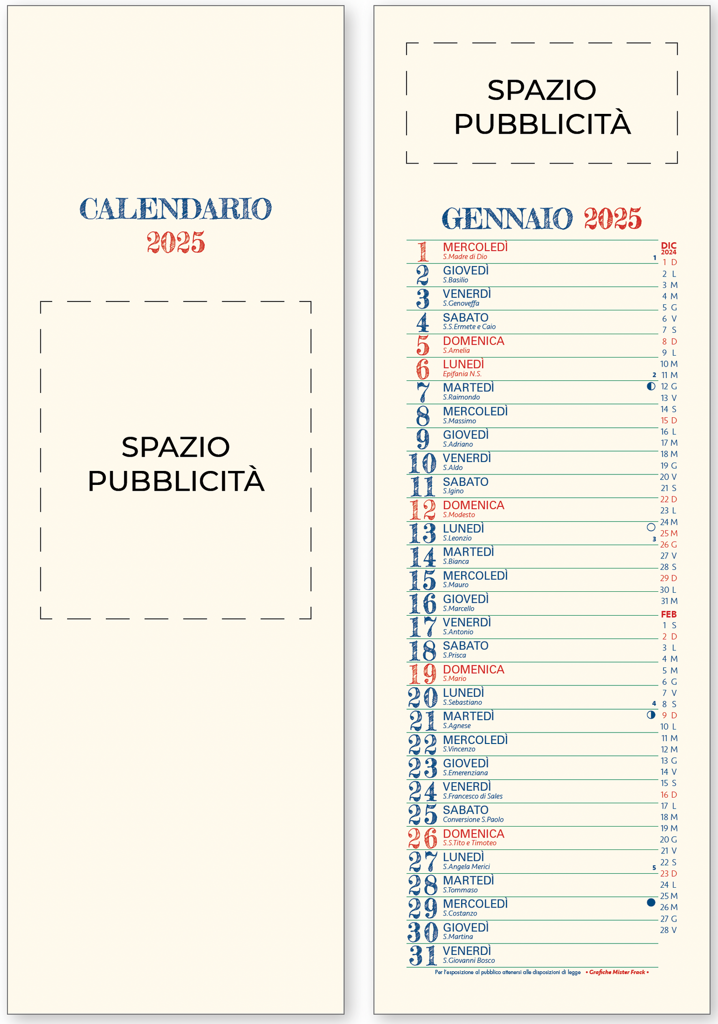 calendario olandese con i santi