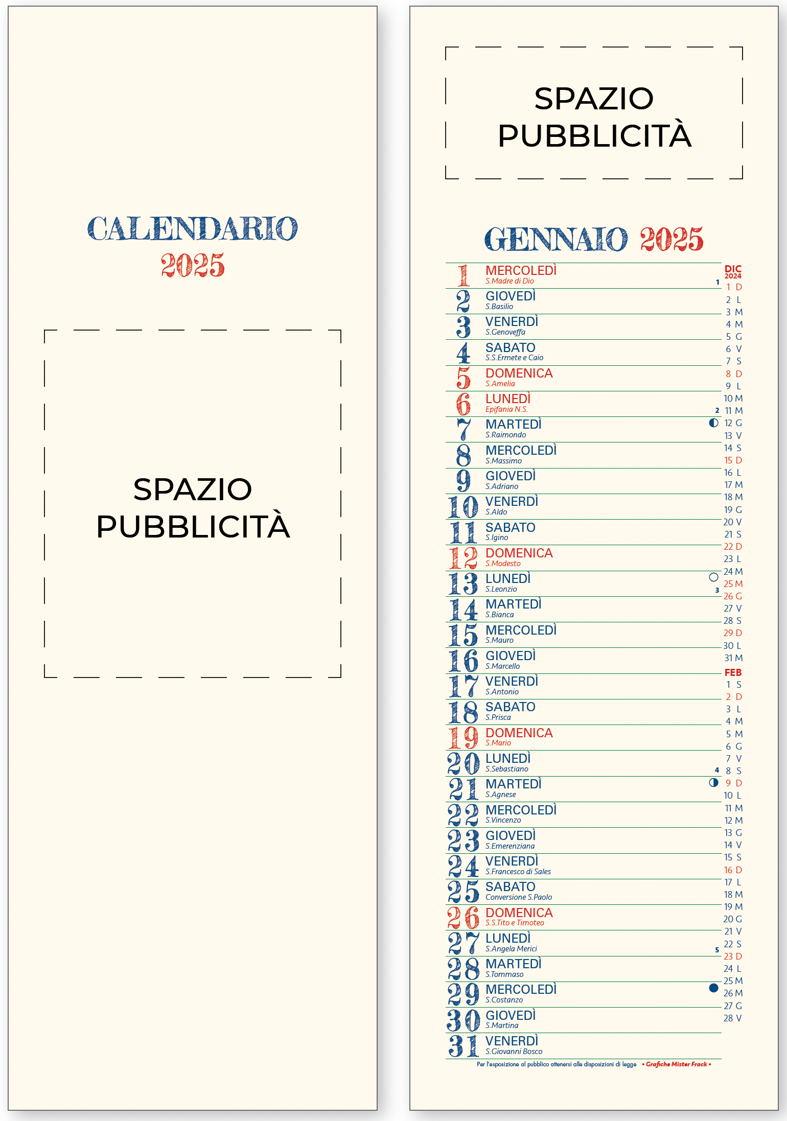 calendario olandese con i santi