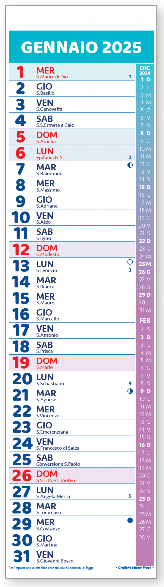 calendario multicolore