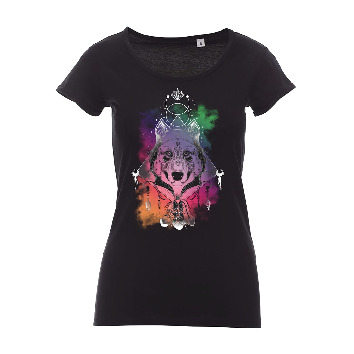 maglietta t-shirt lupo wolf boho piume