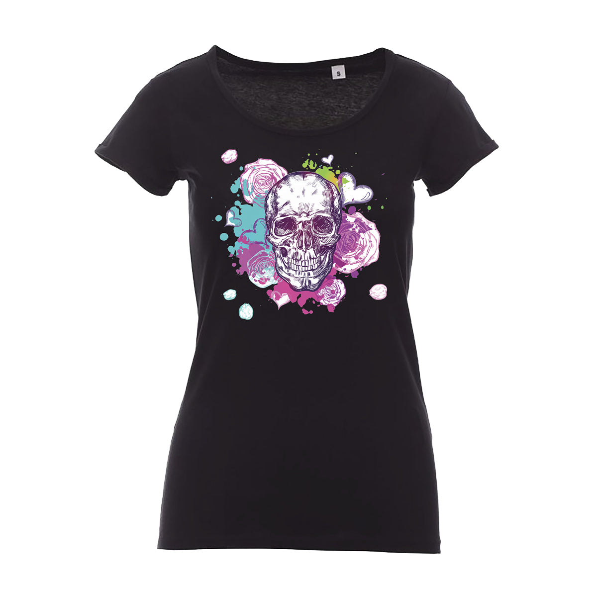 maglietta t-shirt personalizzata teschio fiori rosa